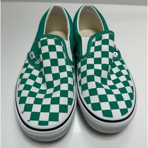 vans green white checkered slip-ons 9.5 new